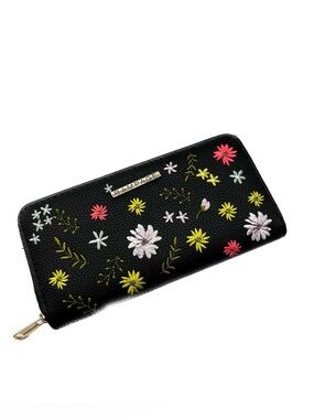 Rampage Black Embroidered Flowers Long Zip-Around Wallet NWOT Fits ProMax Phones